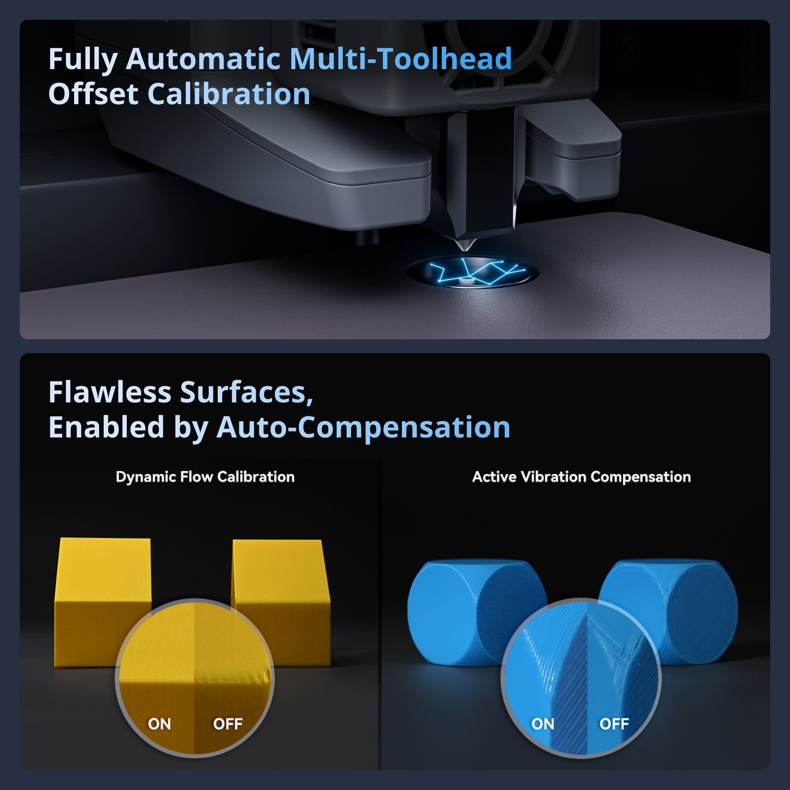 Calibração automática de toolheads e acabamento perfeito